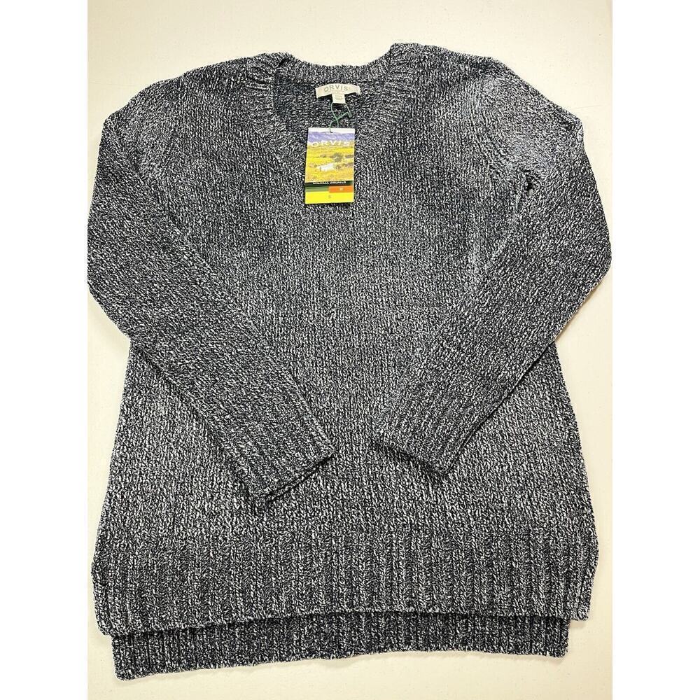 Orvis Thick Warm Cuddly Chenille V-Neck Sweater Very Soft Marled Navy Size S